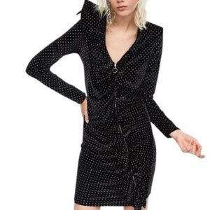 Brand New Zara Black Crystal Velvet Mini Dress - Size S